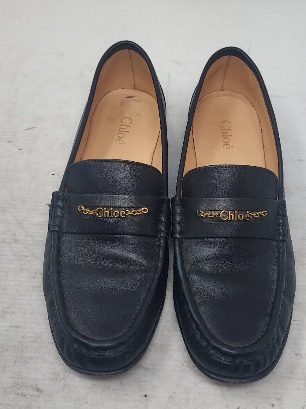 Chloe WOMENS Black Logo Hardware Rouched Loafer
